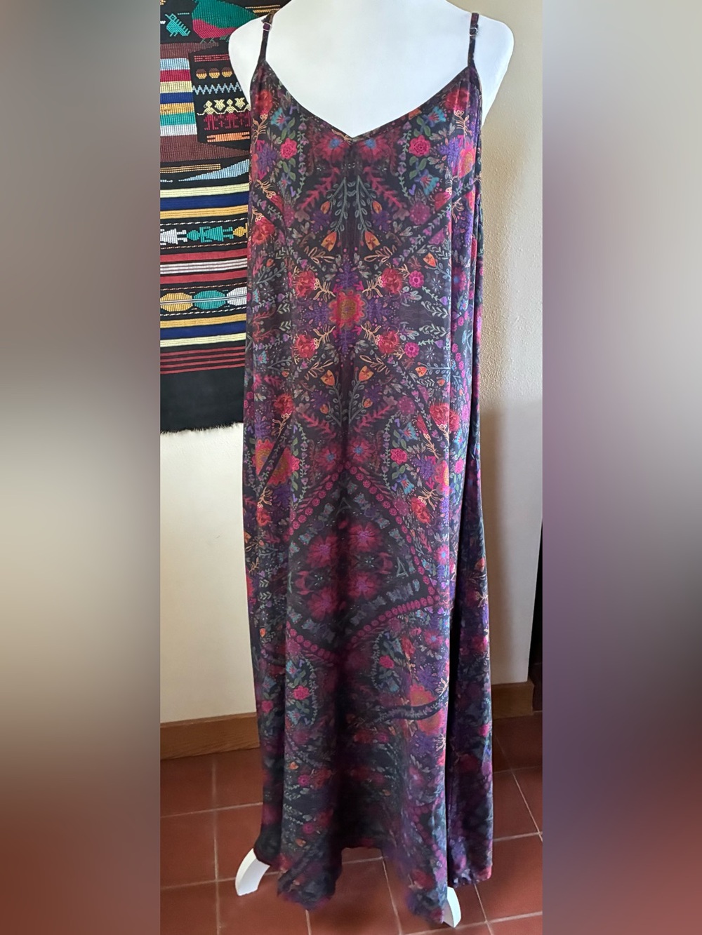 Natural Life Celia Maxi Dress Black Floral Boho Rayon Spaghetti Strap XL NWT